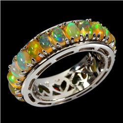 Natural Unheated Oval White Opal Rainbow Ring