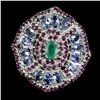 Image 1 : Natural Green  Emerald Ruby  & Tanzanite Ring