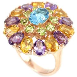 Natural SWISS BLUE TOPAZ PERIDOT AMETHYST CITRINE Ring