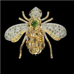 Natural Citrine Peridot Rhodolite Garnet Bee Brooch