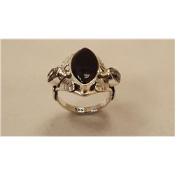 STUNNING BLACK ONYX AND HERKIMER DIAMOND RING