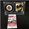 Image 1 : KIRK McLEAN SIGNED CANUCKS HOCKEY PUCK w/  CARD DISPLAY (JSA COA)