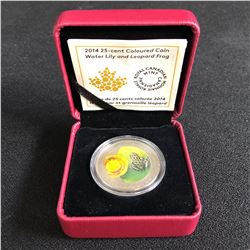 2014 Canada 25 Cent Coloured Coin - Water-Lily And Leopard Frog WITH BOX AND CERT