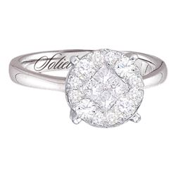 2 CTW Princess Round Diamond Cluster Bridal Wedding Engagement Ring 14kt White Gold - REF-234T3K
