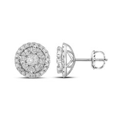 1 CTW Round Diamond Concentric Circle Frame Cluster Earrings 14kt White Gold - REF-90M3A