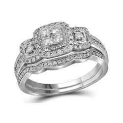 1/2 CTW Round Diamond Bridal Wedding Engagement Ring 14kt White Gold - REF-57X5T