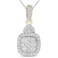 3/8 CTW Princess Round Diamond Square Cluster Pendant 14kt Yellow Gold - REF-39N6Y