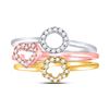 Image 2 : 1/5 CTW Round Diamond Circle Heart Star 3-Piece Stackable Ring 10kt Tri-Tone Gold - REF-33N6Y