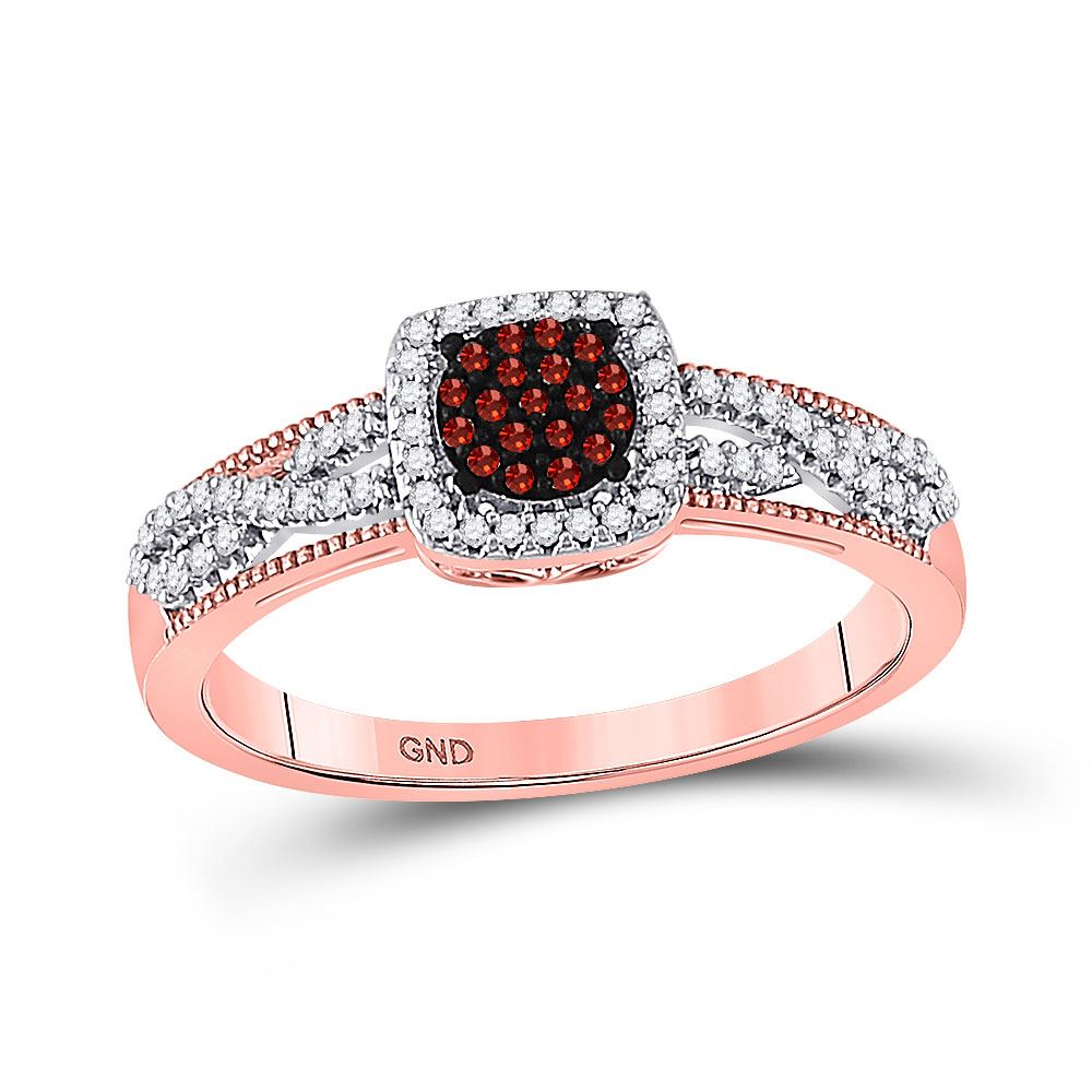 1/5 CTW Round Red Color Enhanced Diamond Square Frame Cluster Twist ...