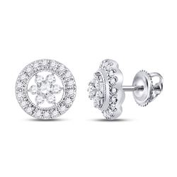 3/8 CTW Round Diamond Circle Floral Cluster Earrings 14kt White Gold - REF-33Y3X