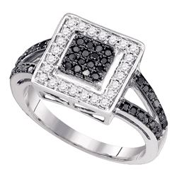 1/2 CTW Round Black Color Enhanced Diamond Square Cluster Ring 10kt White Gold - REF-30M3A