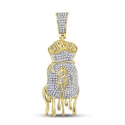 1/2 CTW Mens Round Diamond Dripping Money Bag Charm Pendant 10kt Yellow Gold - REF-41M9A