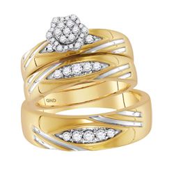 1/2 CTW His & Hers Round Diamond Cluster Matching Bridal Wedding Ring 10kt Yellow Gold - REF-60W3F