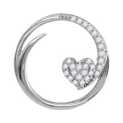 1/4 CTW Round Diamond Heart Circle Pendant 10kt White Gold - REF-21X5T