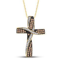 1/2 CTW Round Brown Diamond Bound Cross Pendant 14kt Yellow Gold - REF-35Y9X