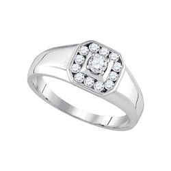 1/2 CTW Mens Round Diamond Cluster Ring 14kt White Gold - REF-57K5R