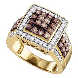 1 & 1/2 CTW Round Brown Diamond Square Cluster Ring 10kt Yellow Gold - REF-81R5H