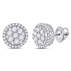 7/8 CTW Round Diamond Flower Halo Cluster Earrings 14kt White Gold - REF-65F9M