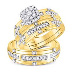 3/4 CTW His & Hers Round Diamond Solitaire Matching Bridal Wedding Ring 14kt Yellow Gold - REF-93T3K