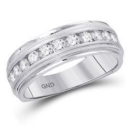 1/4 CTW Mens Machine Set Round Diamond Wedding Channel Ring 10kt White Gold - REF-35N9Y