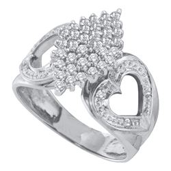 1/2 CTW Round Diamond Cluster Heart Ring 10kt White Gold - REF-24F3M