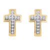 Image 1 : 1/10 CTW Round Diamond Cross Earrings 10kt Yellow Gold - REF-10H2W