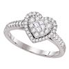 Image 1 : 1/2 CTW Princess Round Diamond Heart Cluster Ring 14kt White Gold - REF-47T9K