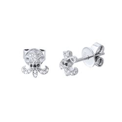 0.10 CTW White & Black Diamond Earrings 14K White Gold - REF-17N2Y