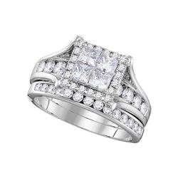 1 & 1/2 CTW Princess Diamond Bridal Wedding Engagement Ring 14kt White Gold - REF-137H9W