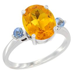 2.64 CTW Citrine & Blue Sapphire Ring 14K White Gold - REF-32N3Y