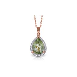 Genuine 3.36 ctw Green Amethyst & Diamond Necklace 14KT Rose Gold - REF-69A6K