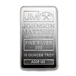 Genuine 10 oz 0.999 Fine Silver Bar - Johnson Matthey