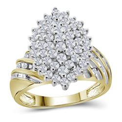 1 CTW Round Diamond Oval Cluster Ring 10kt Yellow Gold - REF-41R9H