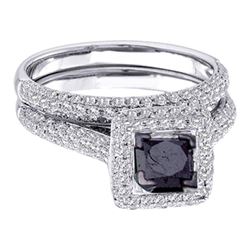 1 & 1/4 CTW Black Princess Diamond Solitaire Wedding Bridal Ring 14kt White Gold - REF-63M3A