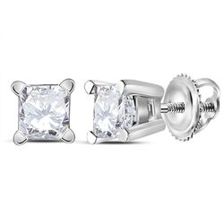 1/2 CTW Unisex Princess Diamond Solitaire Stud Earrings 14kt White Gold - REF-47M9A