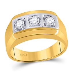 1/2 CTW Mens Round Diamond 3-stone Fashion Ring 14kt Yellow Gold - REF-57F3M