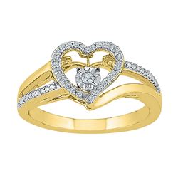 1/10 CTW Round Diamond Heart Moving Twinkle Ring 10kt Yellow Gold - REF-20F3M