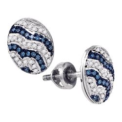 1/5 CTW Round Blue Color Enhanced Diamond Cluster Earrings 10kt White Gold - REF-20Y3X