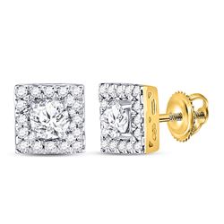 3/4 CTW Round Diamond Square Halo Earrings 10kt Yellow Gold - REF-51H5W