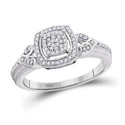 1/5 CTW Round Diamond Square Halo Cluster Ring 10kt White Gold - REF-24Y3X