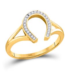 1/20 CTW Round Diamond Horseshoe Lucky Ring 10kt Yellow Gold - REF-13A2N