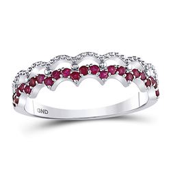 1/4 CTW Round Ruby Scalloped Stackable Ring 10kt White Gold - REF-11H9W