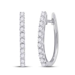 1 CTW Round Diamond Single Row Hoop Earrings 14kt White Gold - REF-87K5R