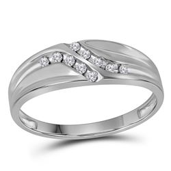 1/8 CTW Mens Round Diamond Double Row Slender Wedding Ring 10kt White Gold - REF-11T9K