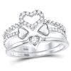 Image 1 : 1/3 CTW Round Diamond 2-Piece Beaded Heart Ring 14kt White Gold - REF-45W6F