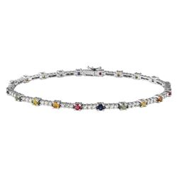 3.23 CTW Multi-Color Sapphire & Diamond Bracelet 14K White Gold - REF-94K8W