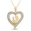 Image 1 : 1/5 CTW Round Diamond Heart Mother Child Embrace Pendant 10kt Yellow Gold - REF-16K8R