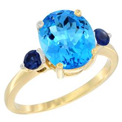 2.64 CTW Swiss Blue Topaz & Blue Sapphire Ring 10K Yellow Gold - REF-24X5M