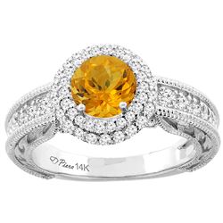 1.20 CTW Citrine & Diamond Ring 14K White Gold - REF-86X4M