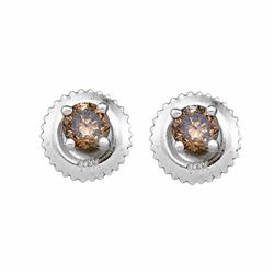 1/2 CTW Round Brown Diamond Stud Earrings 10kt White Gold - REF-18H3W